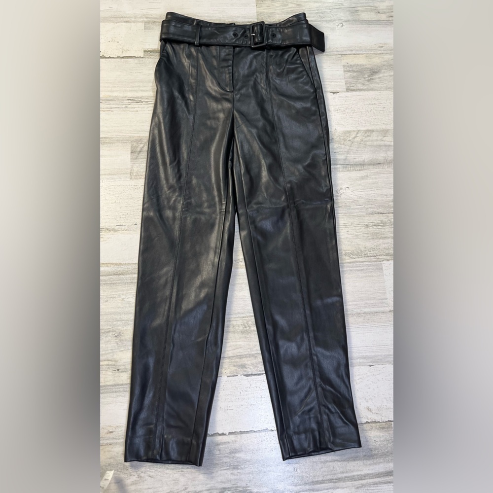 Ann Taylor Vegan leather straight leg pants with belt nwt 0
